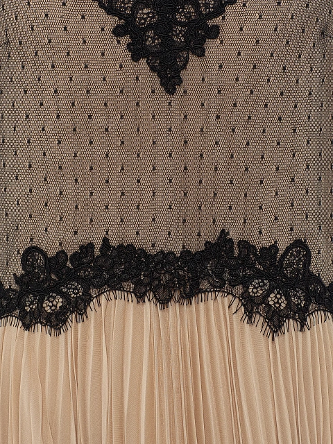 Бежевое платье-миди из плиссированного шифона и кружева, 3