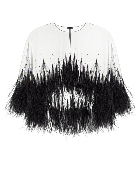 Черное платье-макси из сетки с перьями и кристаллами, 5