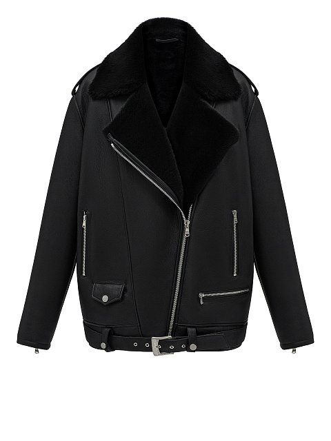 Черная объемная дубленка из овчины, 5