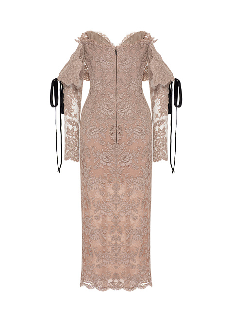 Бежевое платье-миди из кордового кружева, 2