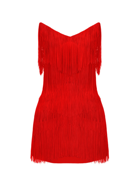 Красное платье-мини с бахромой, 1