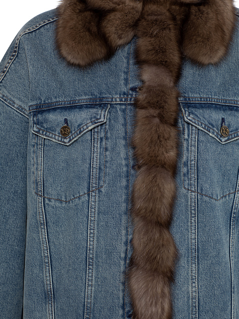 Куртка джинсовая синяя на коричневом тонированном соболе, 4