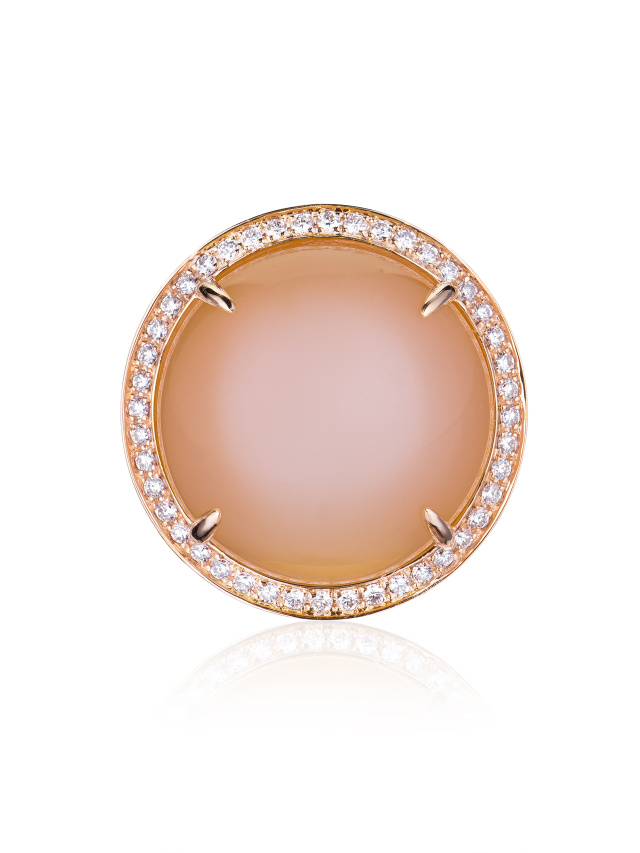 Кольцо из розового золота с лунным камнем и бриллиантами круглой огранки, 2