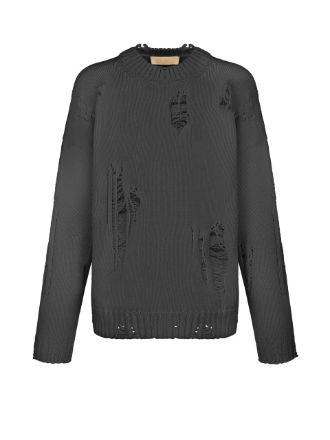 Темно-серый хлопковый свитер с дырками, 1