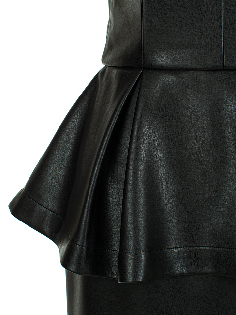 Черное платье-миди из эко-кожи с баской, 3 Черное платье-миди из эко-кожи с баской, 3