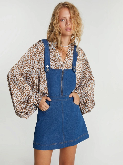 Синий сарафан из денима на лямках, 4