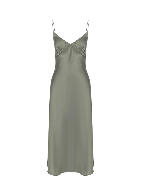 Серый комплект из шелкового платья-миди и жакета, 3