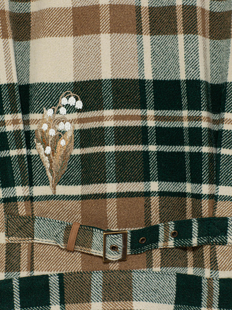 Коричневая куртка-рубашка в клетку с вышивкой в виде ландышей, 4