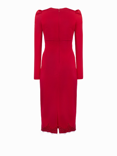 Красное платье-футляр с кружевом, 2