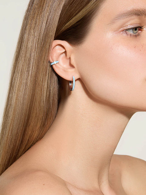 Узкий кафф из белого золота с эмалью Baby Blue Color, 3