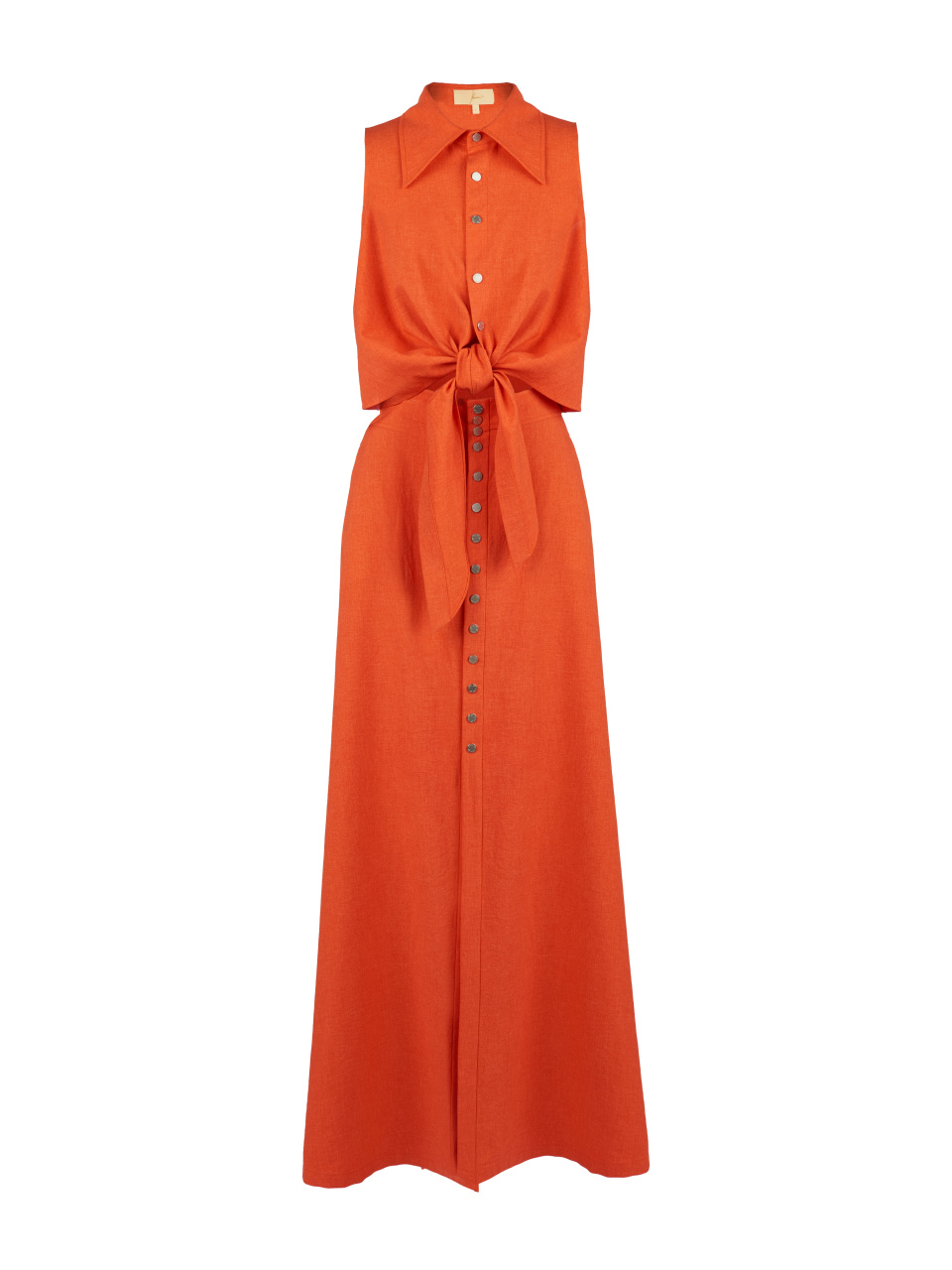 Оранжевый льняной комплект из блузки и юбки-макси, 1