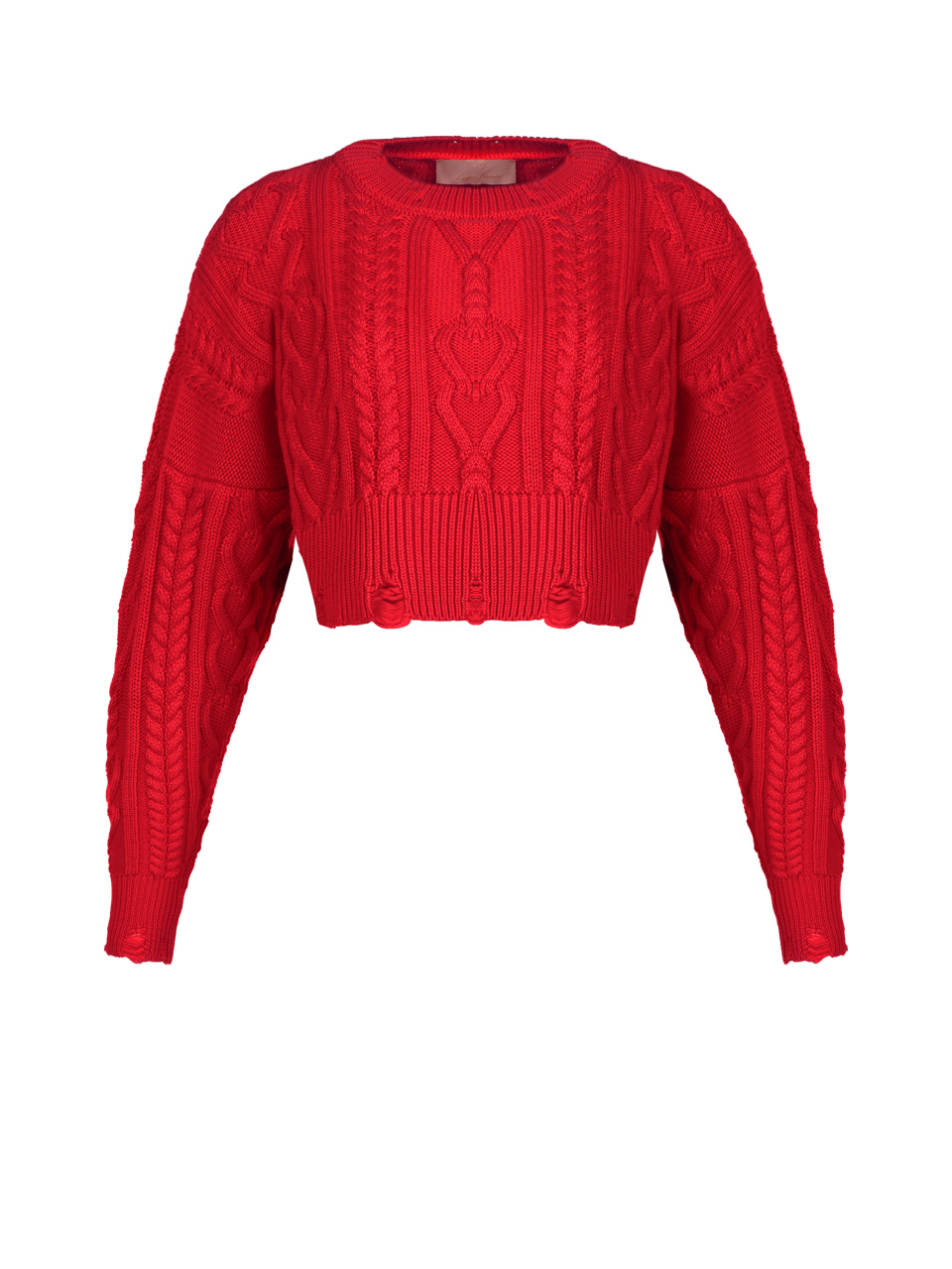 Укороченный красный свитер с косами, 1