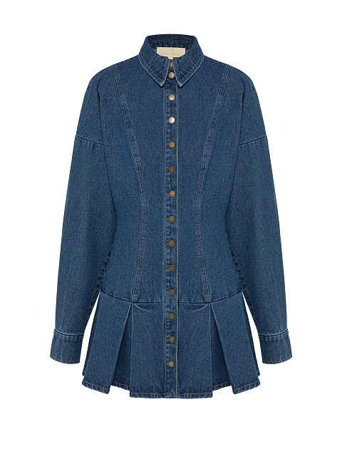 Темно-синее платье-мини из денима, 1