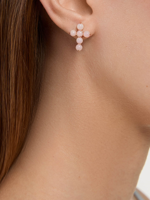 Пусеты из розового золота в виде крестов с розовым опалом, 2 Пусеты из розового золота в виде крестов с розовым опалом, 2