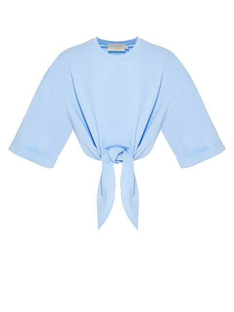 Светло-голубая укороченная футболка с узлом, 1