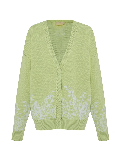 Салатовый оверсайз кардиган с ландышами, 1