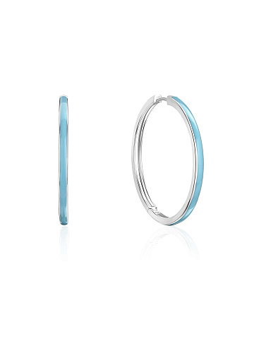 Средние хупсы из белого золота с эмалью Baby Blue Color, 1