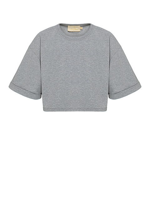 Серая укороченная хлопковая футболка , 1