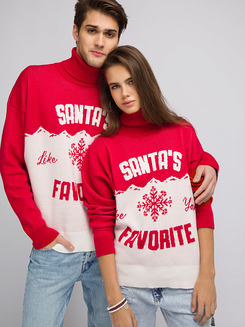 Мужской красно-белый свитер Santa's Favorite, 5 Мужской красно-белый свитер Santa's Favorite, 5