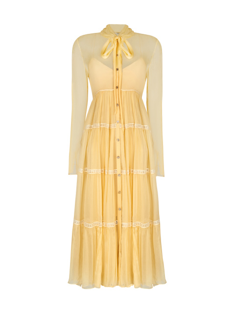 Желтое платье-миди из шифона, 1
