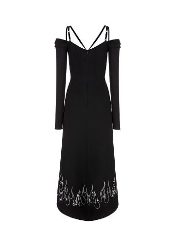 Черное трикотажное платье со стразами, 2