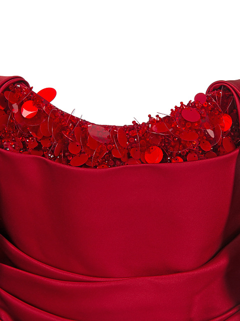 Красное шелковое платье-мини с пайетками, 3