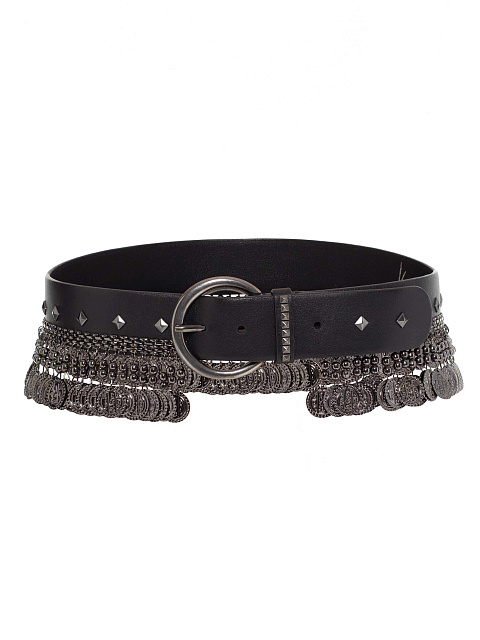 Черный кожаный ремень с декором, 1