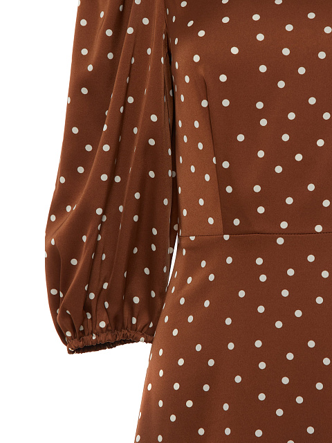 Коричневое платье-миди из вискозы в белый горошек, 3