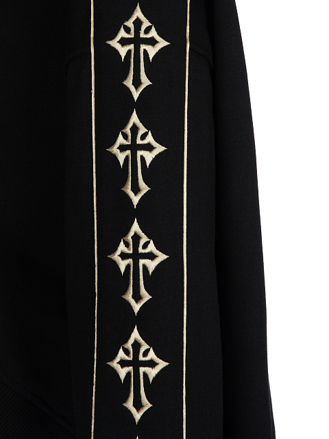 Черный костюм с укороченной толстовкой и бежевой вышивкой, 3