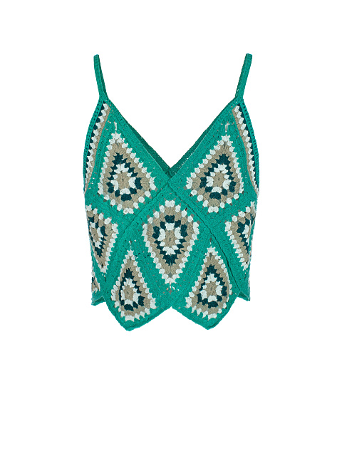 Бирюзовый вязаный топ в технике кроше, 2