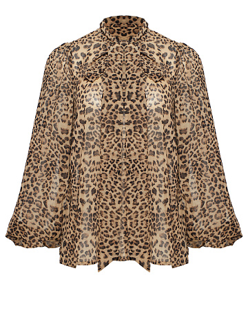Бежевая блузка с леопардовым принтом из шифона, 1