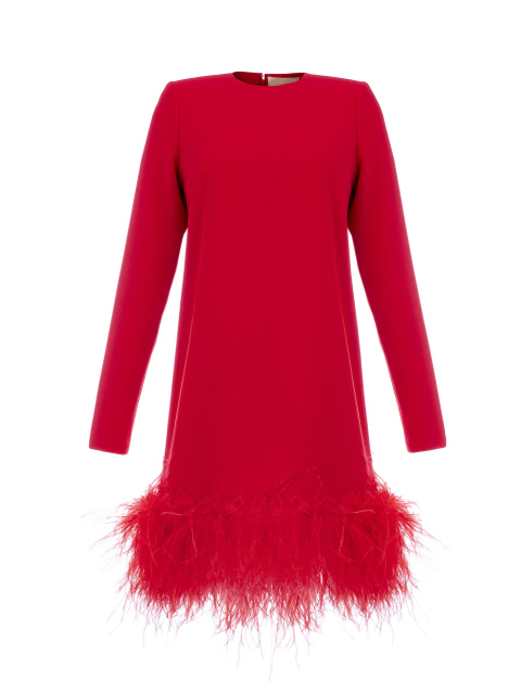 Красное платье-мини с перьями, 1