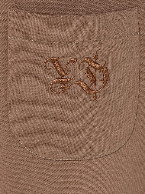 Бежевый трикотажный костюм с вышивкой Peace, 6