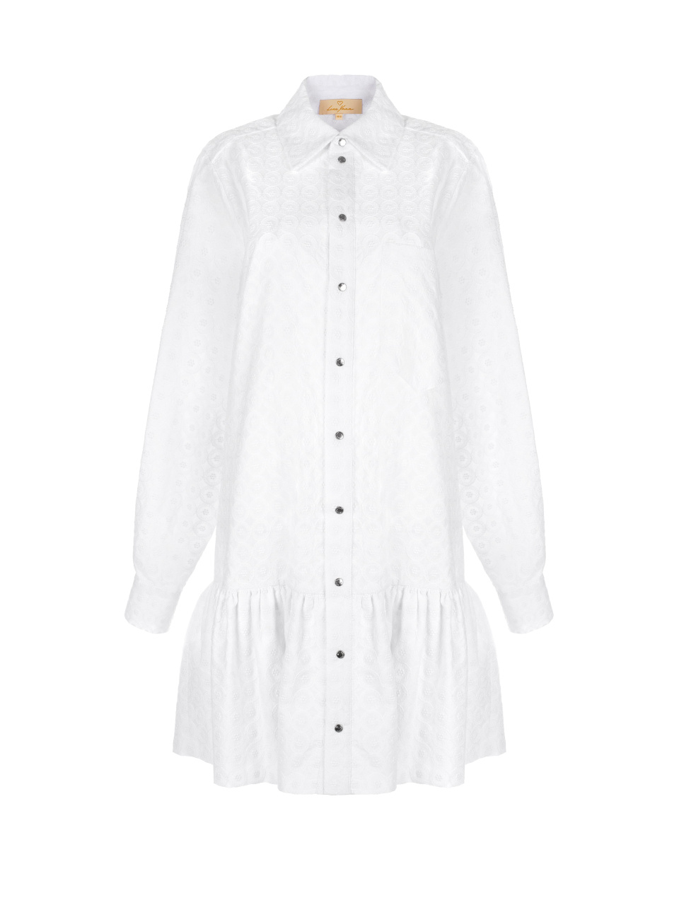 Белое платье-рубашка из фактурного хлопка, 1