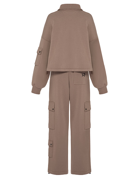 Коричневый трикотажный костюм с брюками-карго, 2