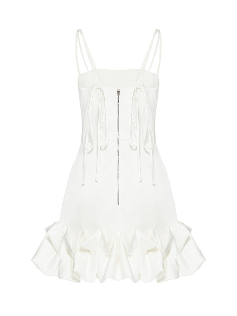 Белое атласное платье-мини с буфами на подоле, 2 Белое атласное платье-мини с буфами на подоле, 2