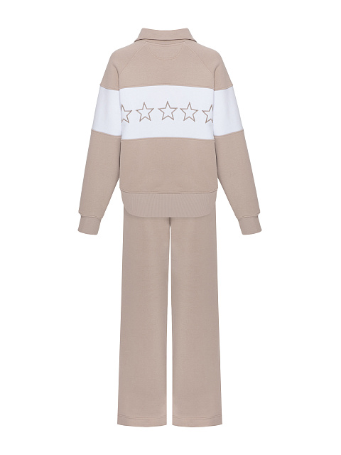 Бежево-белый трикотажный костюм с вышивкой, 3