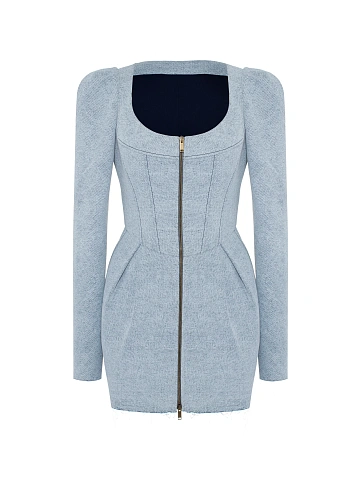 Голубое платье-мини из вареного денима, 1