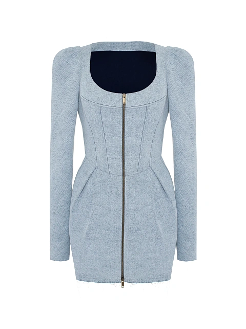 Голубое платье-мини из вареного денима, 1