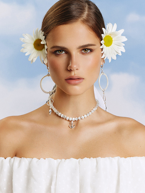 Колье-чокер из лунного камня с кулоном из серебра с бриллиантом, 2