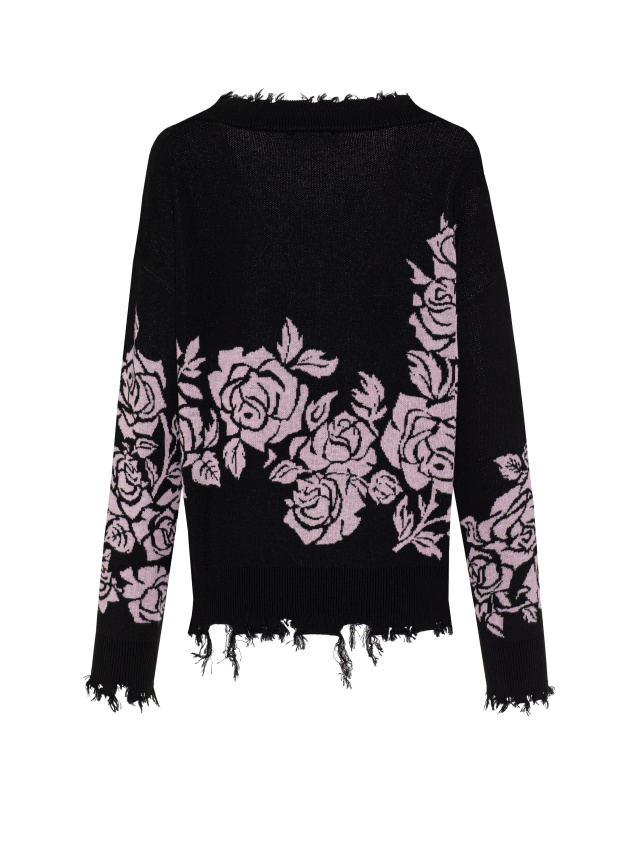 Черный пуловер с V-образным вырезом и розами, 2