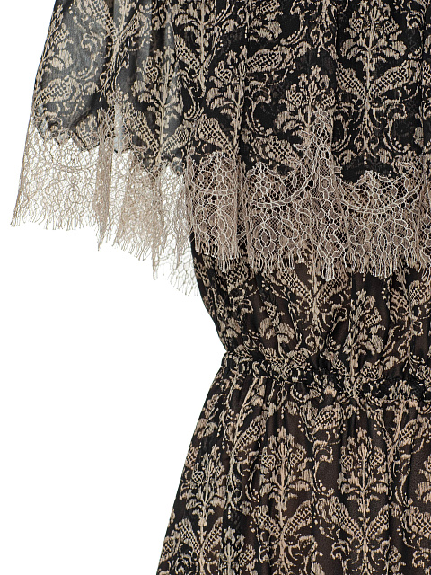 Черное платье-миди с бежевым принтом и воланами, 3 Черное платье-миди с бежевым принтом и воланами, 3