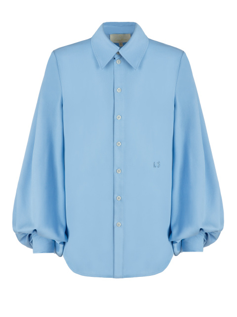 Голубая хлопковая блузка с объемными рукавами, 1