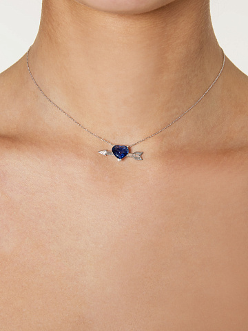 Колье из белого золота с сапфиром Royal Blue в огранке «сердце», 2