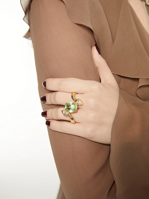 Двойное кольцо из желтого золота с турмалином  и бриллиантами, 6