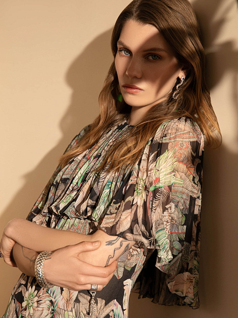 Черное платье-мини из шифона с цветочным принтом, 3 Черное платье-мини из шифона с цветочным принтом, 3