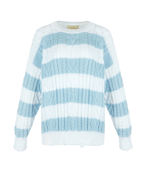 Хлопковый свитер с косами в бело-голубую полоску, 1