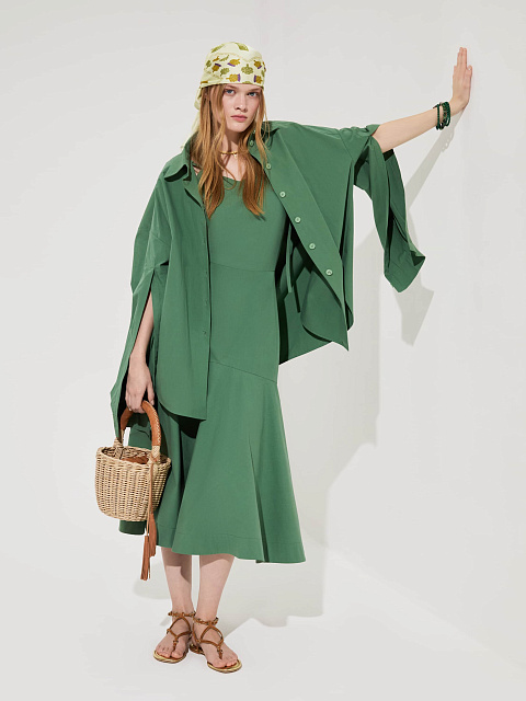Зеленое хлопковое платье-миди, 5