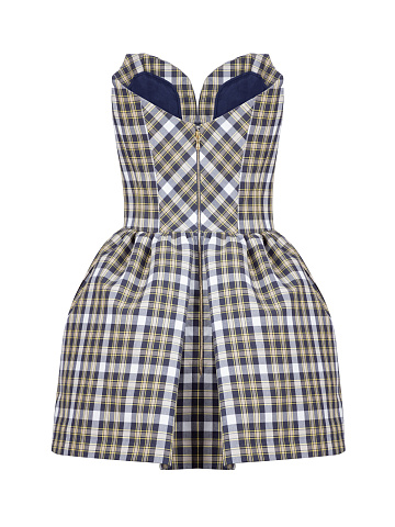 Хлопковое платье-мини в сине-желтую клетку, 2