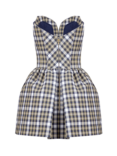 Хлопковое платье-мини в сине-желтую клетку, 2